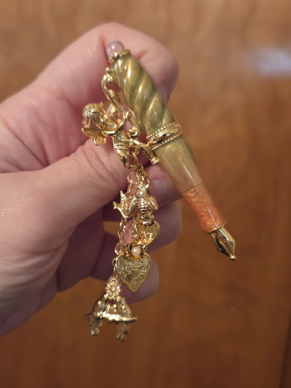 Kirks Folly Love Letters Angel Cherub Enamel Fountain Pen Brooch Pin
